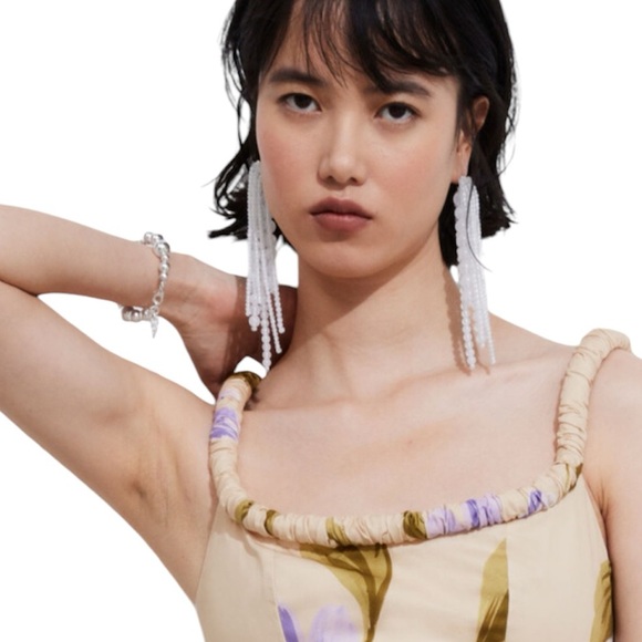 NWT & Other Stories Large Texture Amber Cascade Glass Bead Statement Earrings - Picture 4 of 6